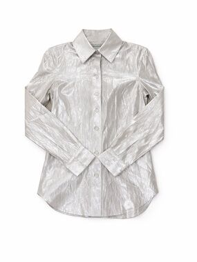 Charles Nolan Metallic Silver Blouse Y2K Designer Slim Fit Button Size Small